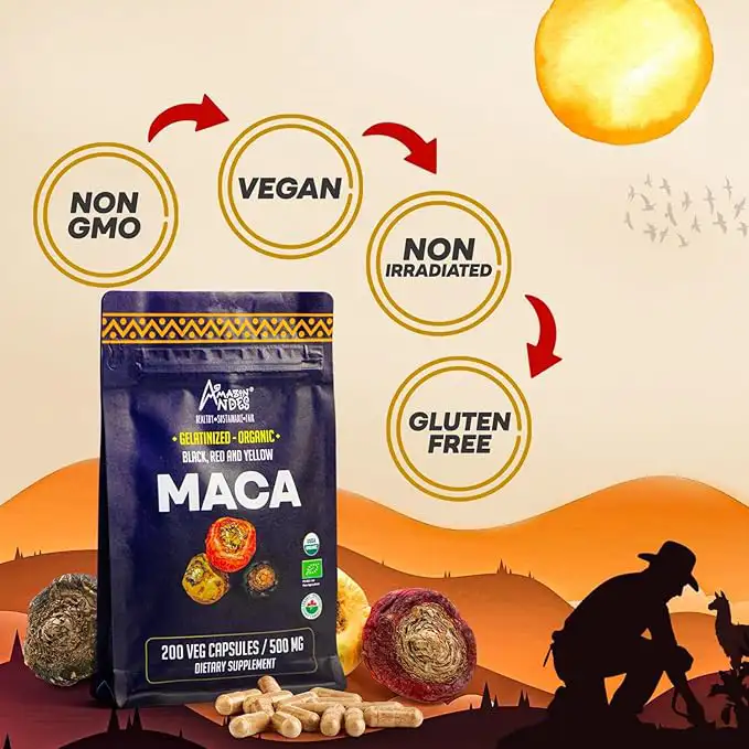 Triple Maca Capsules | Black + Red + Yellow Chemotypes | 3,000 mg per Serving | 100 Vegan Capsules | Junín, Peru | USDA Organic — image 3