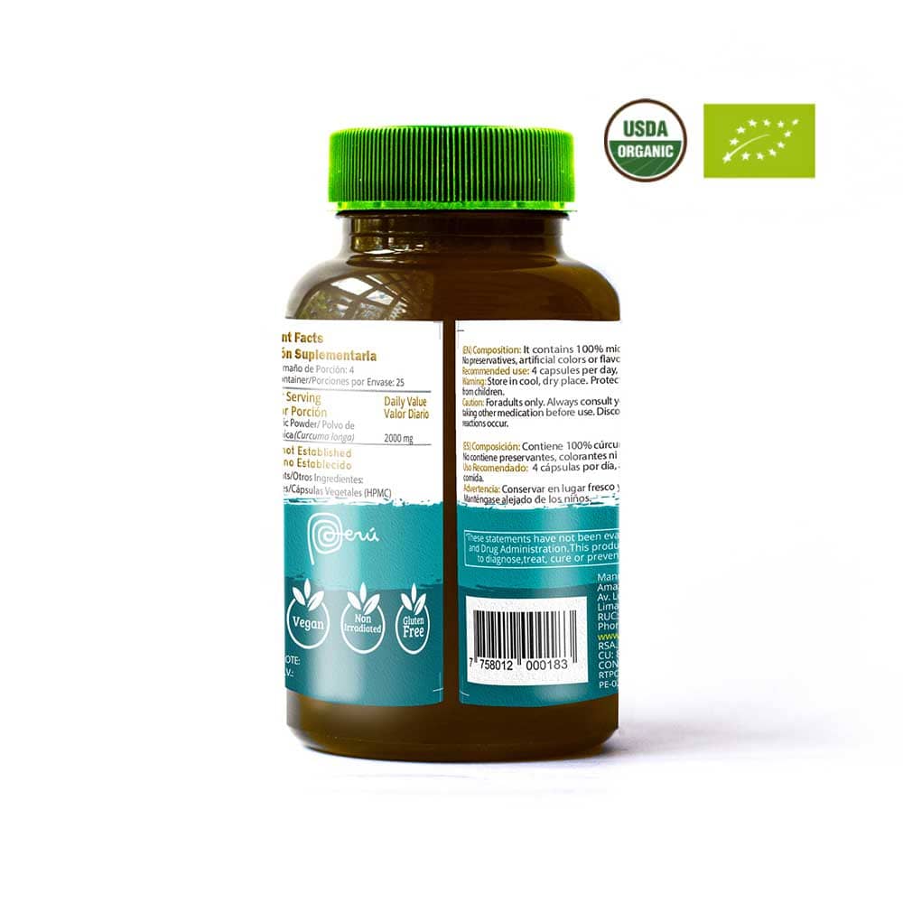 Cápsulas De Curcuma (Organico) (Organic Turmeric Capsules) 100*500 Mg — image 2