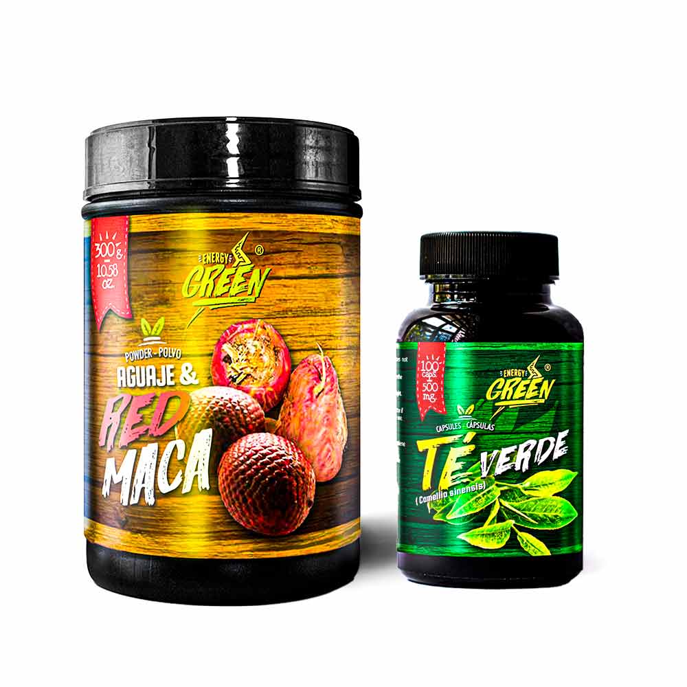 Fitness Pack for Her | Green Tea Capsules + Red Maca & Aguaje Powder | Slim & Hormonal Support | Vegan Bundle
