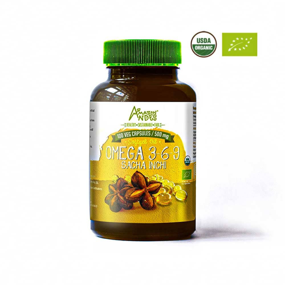 Sacha Inchi Softgel Capsules | Plant Omega-3-6-9 (Mercury-Free) | 100 Softgel Capsules (500 mg) | USDA Organic, Non-GMO