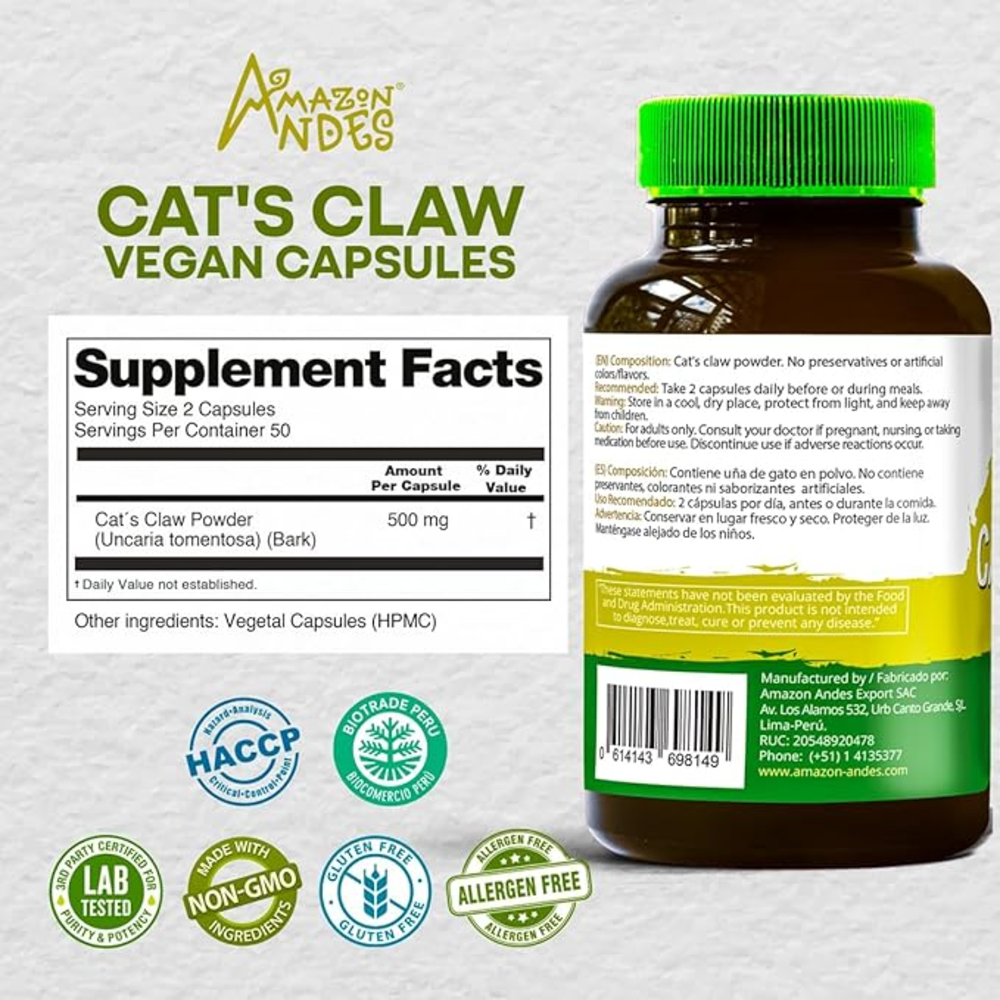 Cat's Claw (Uncaria tomentosa) Capsules | Amazon Immune & Anti-Inflammatory | 100 Pills (1000 mg) | Fairtrade USA Certified — image 2