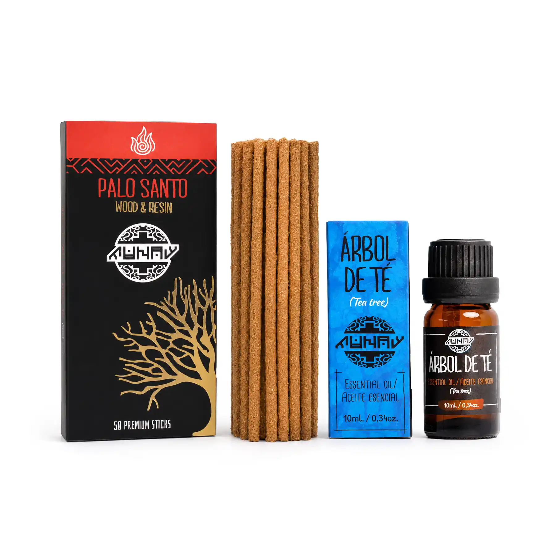 Pack Ritual Palo Santo | 3 inciensos artesanales + aceite Tea Tree | Limpieza energética y aromaterapia